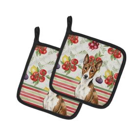 Brindle and White Basenji Vegetables Pair of Pot Holders Pair 7.5x7.5 Quilted Insulated Hot Pads Decorative Kitchen Gift Made in USA