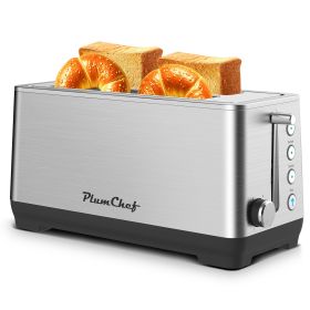 4-Slice Toaster, Extra Wide Long Slot Toaster, 6 Browning Settings, Bagel/Defrost/Reheat Functions, Removable Crumb Tray, Upgraded Stainless Steel