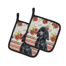 Standard Black Poodle Vegetables Pair of Pot Holders Pair 7.5x7.5 Quilted Insulated Hot Pads Decorative Kitchen Gift Made in USA
