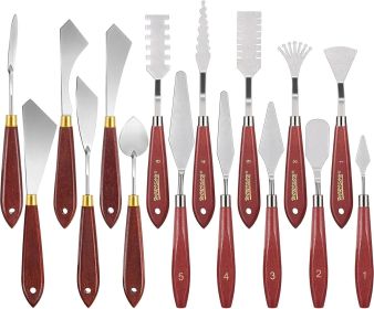 16 Pieces Painting Knife Set Stainless Steel Palette Knife Set Draw Mixing Scraper Pallet Spatula with Wooden Handle for Oil Painting Accessories