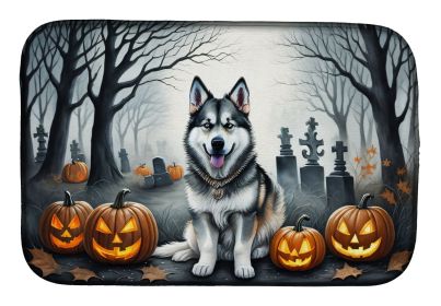 Alaskan Malamute Spooky Halloween Dish Drying Mat Absorbent Dish Drying Mat Pad for Kitchen Counter Dish Drainer Mat for Countertop, 14 x 21"