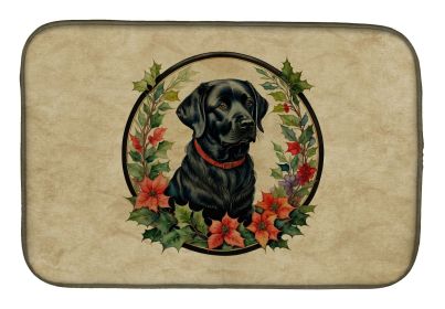 Labrador Retriever Christmas Flowers Dish Drying Mat Absorbent Dish Drying Mat Pad for Kitchen Counter Dish Drainer Mat for Countertop, 14 x 21"