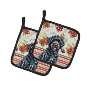 Black Portuguese Water Dog Vegetables Pair of Pot Holders Pair 7.5x7.5 Quilted Insulated Hot Pads Decorative Kitchen Gift Made in USA