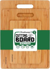 Bamboo Cutting Boards for Kitchen [Set of 3] Wood Cutting Board for Chopping Meat, Vegetables, Fruits, Cheese (Color: Natural)